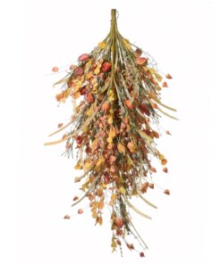 30 in. Fall Teardrop Decoration with Seed Stalks, Straw Fronds, Assorted Leaves