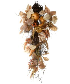 30 in. Fall Teardrop with Pine Cones, Berry Clusters, Pumpkins, Assorted Leaves