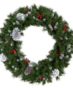 30 in. Pre-Lit Frosted Berry Wreath with Clear Lights, Plug-In