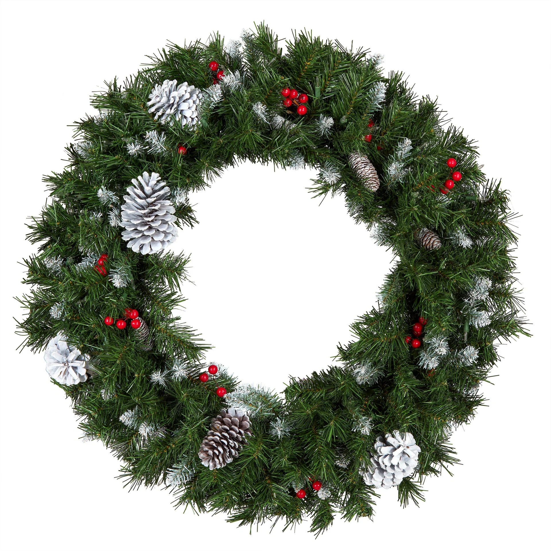 30 in. Pre-Lit Frosted Berry Wreath with Clear Lights, Plug-In