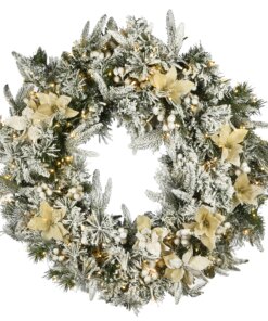 30 in. Pre-Lit Frosted Colonial Fir Wreath with Dual Color LED Cosmic Lights, Plug-In