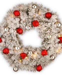 30 in. Pre-Lit Snowy Bristle Pine Wreath with LED Lights