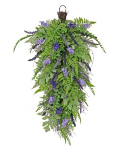 30 in. Spring Teardrop Wall Hanging Decoration with Astilbe Flower Blooms, Ferns, Leafy Greens
