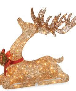 31 in. Sisal Splendor Champagne Lying Deer, Plug-In
