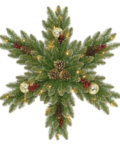 32 in. Pre-Lit Glittery Gold Dunhill Fir Snowflake with LED Lights