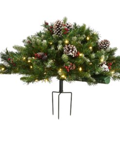 33 in. Pre-Lit Frosted Berry Urn Filler with LED Lights