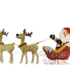 33 in. Pre Lit Santa and Reindeer Decoration, with Warm White LED Lights