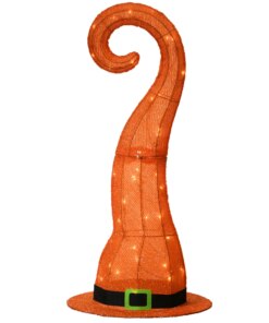 34 in. Halloween Pre-Lit Orange Witch's Hat Outdoor Decoration with LED Lights