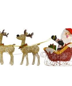 34 in. Santa and Reindeer with Clear Lights, Plug-In decoration