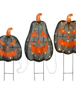 35 in. 3-Piece Halloween Pre-Lit Menacing Jack O Lantern Trio with LED Lights