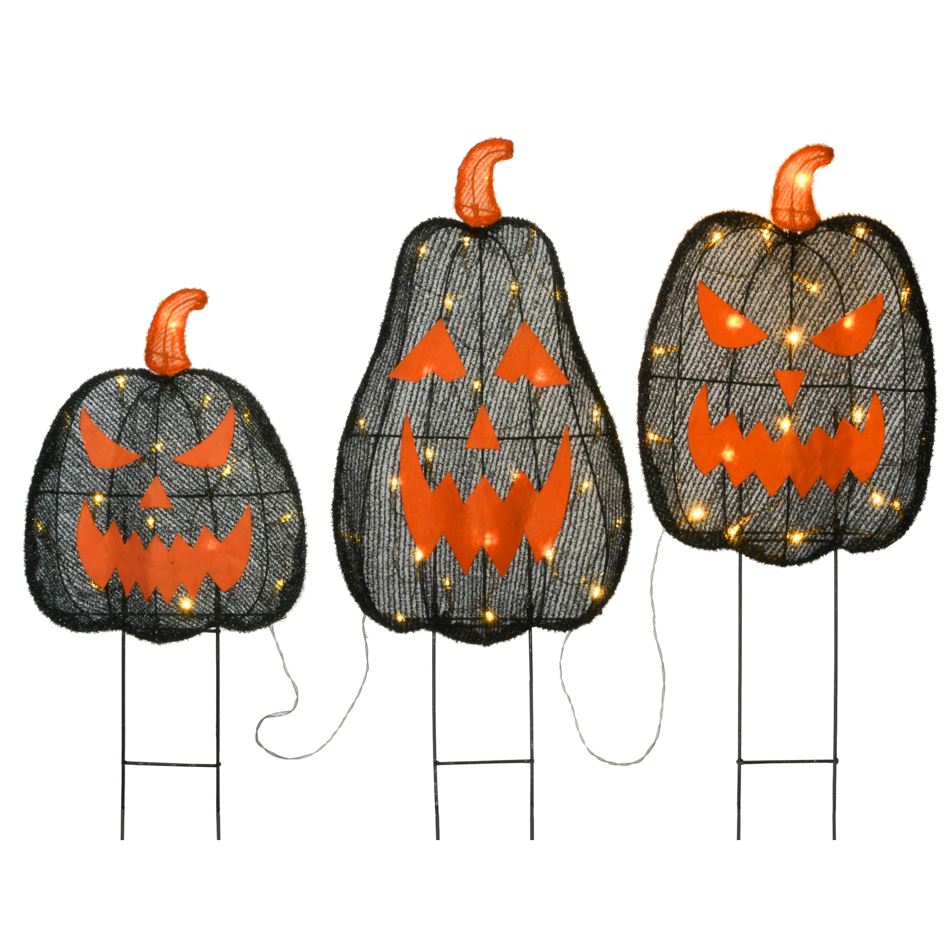 35 in. 3-Piece Halloween Pre-Lit Menacing Jack O Lantern Trio with LED Lights