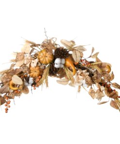36 in. Fall Door Decoration with Pine Cones, Pumpkins, Gourds, Assorted Leaves