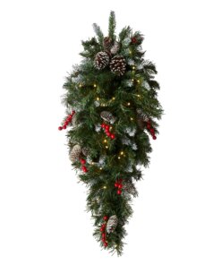 36 in. Pre-Lit Frosted Berry Teardrop Swag with Warm White LED Lights