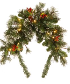 36 in. Pre-Lit Wintry Pine Mailbox Swag with LED Lights