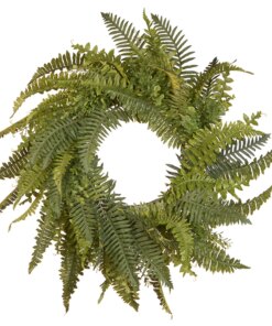36 in. Spring Wreath with Fern Leaves and Flowing Green Stems