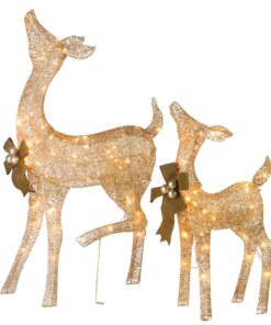 38 in. and 28 in. Pre-Lit Fawn with Doe Decoration, Plug-In
