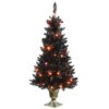 4 ft. Black Entrance Tree with String of Orange Lights, Plug-In