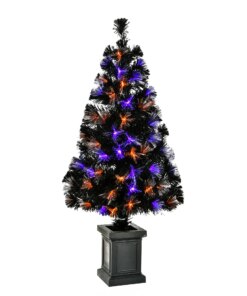 4 ft. Halloween Pre Lit Black Tree Decoration with Fiber Optic, LED Lights