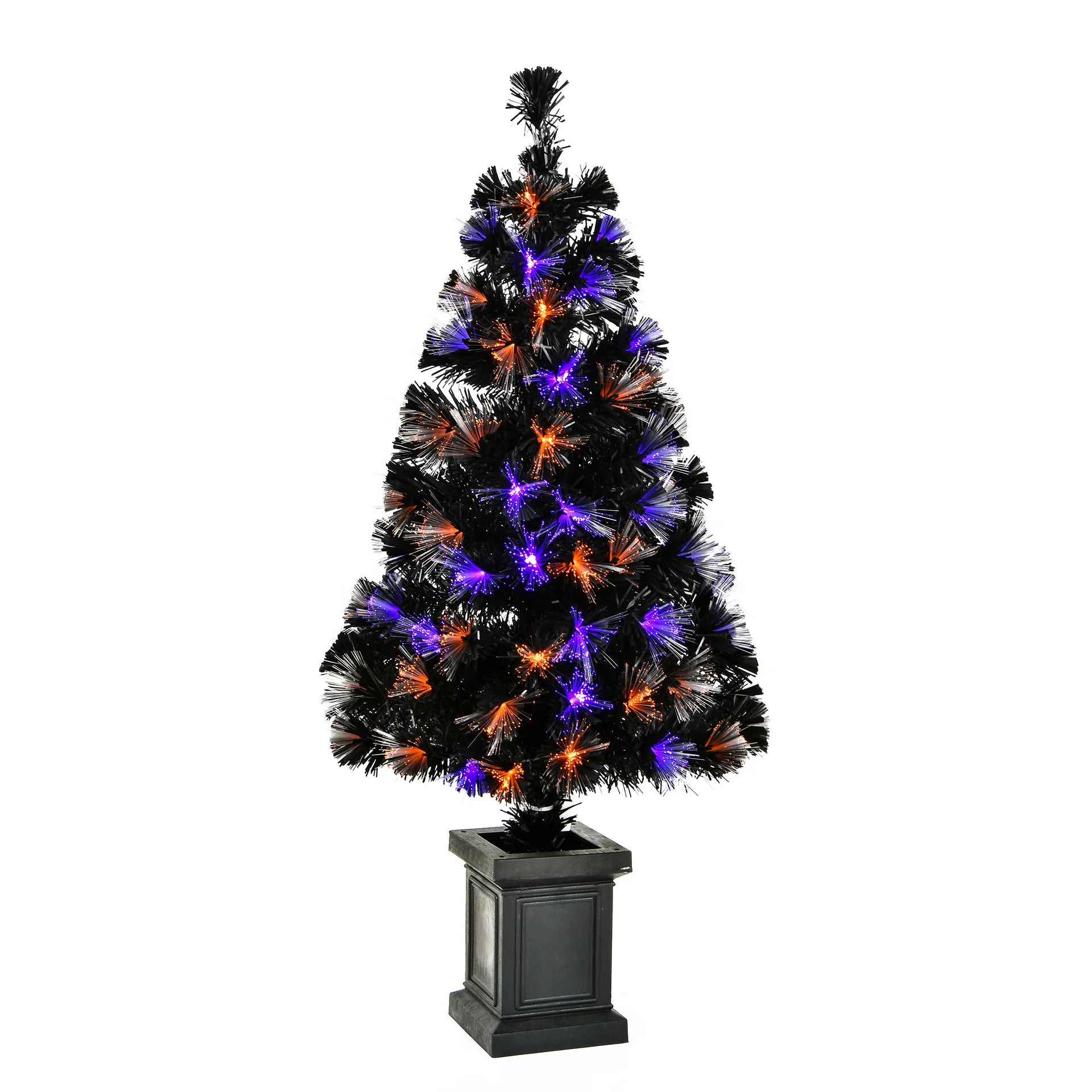 4 ft. Halloween Pre Lit Black Tree Decoration with Fiber Optic, LED Lights