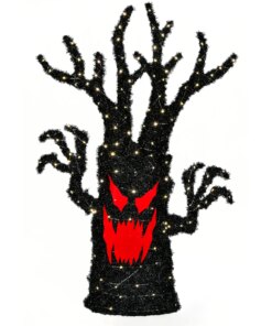4 ft. Halloween Pre-Lit Frightening Face Tree Decoration, Plug-In