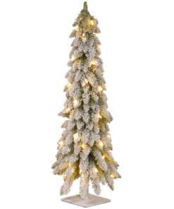 4 ft. Pre-Lit Snowy Downswept Forest Tree with Clear Lights, Plug-In