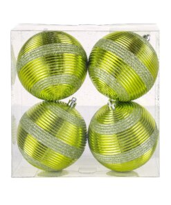 4-Piece Shatterproof Swirling Lime Green Ornaments