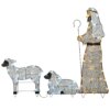 41 in., 18 in. and 12 in. Fabric Glitter Shepherd and Sheep Set with Warm and Cool White Steady LED Lights, Plug-In