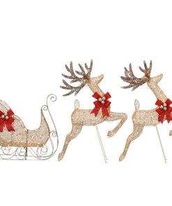 42 in. Glittered Mesh Fabric Deer with 27 in. Sleigh and Lights, Plug-In