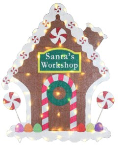42 in. Pre-Lit Gingerbread House, Plug-In with warm LED lights and candy trim
