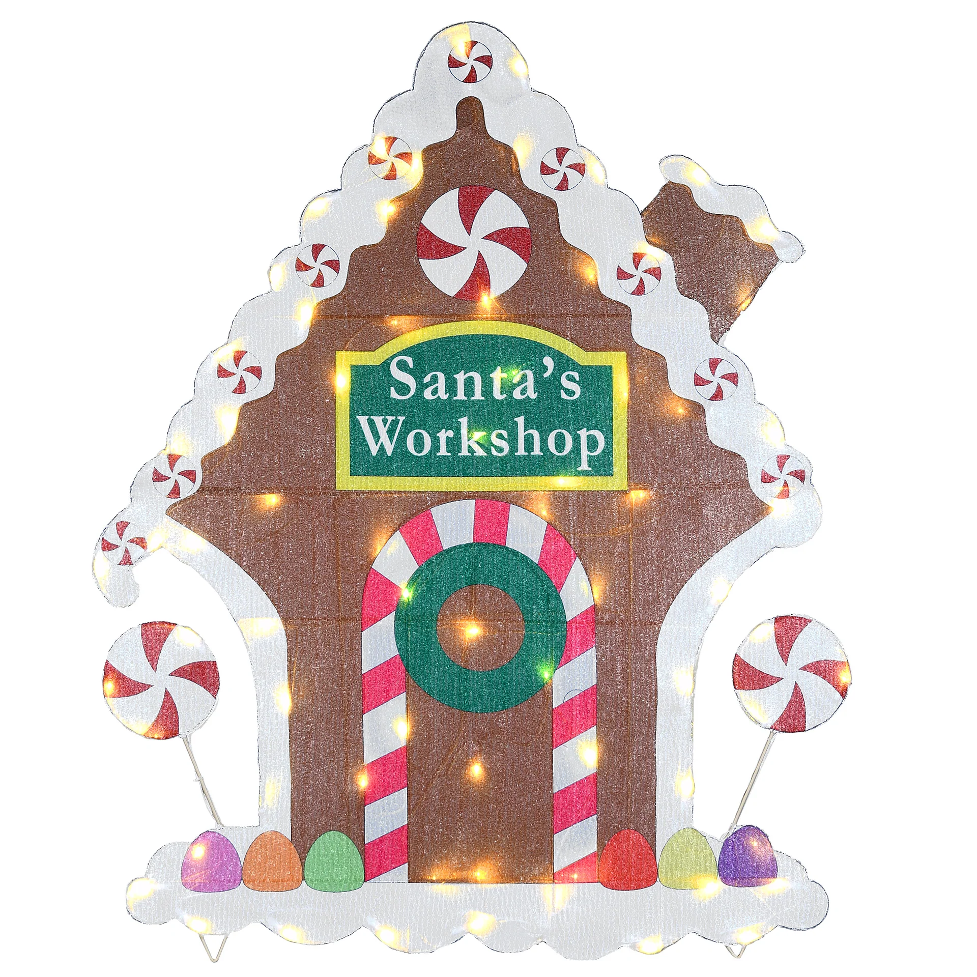 42 in. Pre-Lit Gingerbread House, Plug-In with warm LED lights and candy trim