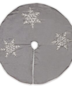 42 in Snowflake Tree Skirt featuring a silver gray color and intricate snowflake design