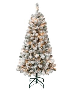 4.5 ft. Pre-Lit Acacia Flocked Tree with Clear Lights, Plug-In