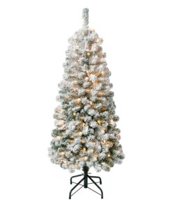 4.5 ft. Pre-Lit Acacia Medium Flocked Tree with Clear Lights, Plug-In