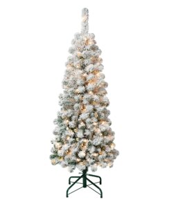 4.5 ft. Pre-Lit Acacia Pencil Slim Flocked Hinged Tree with Clear Lights