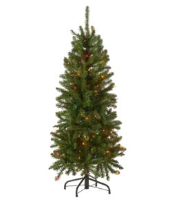 4.5 ft. Pre-Lit Kingswood Fir Pencil Slim Hinged Tree with Multicolor Lights
