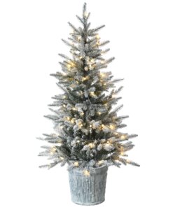 4.5 ft. Pre-Lit Snowy Alpine Fir Tree with LED Lights, Plug-In