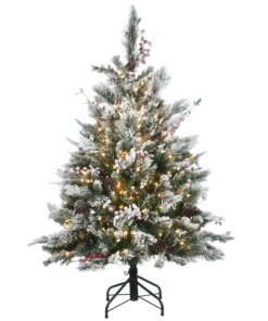 4.5 ft. Pre-Lit Snowy Bedford Pine Tree with Clear Lights, Plug-In
