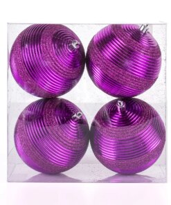 4.5 in. Purple Christmas Ball Shatterproof Swirling Bauble Ornament Set