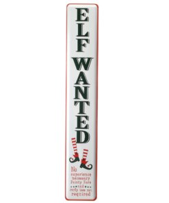 47 in. Elf Wanted Wall Sign featuring playful design and striped elf legs