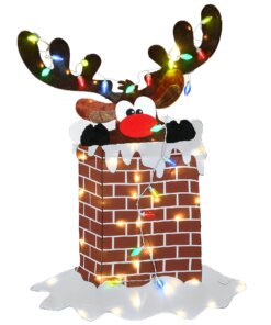 47 in. Pre-Lit Reindeer Stuck in Chimney Decoration, Plug-In