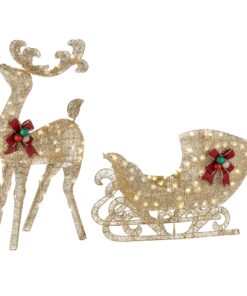 48 in. Champagne Reindeer Pulling 38 in. Sleigh, Plug-In