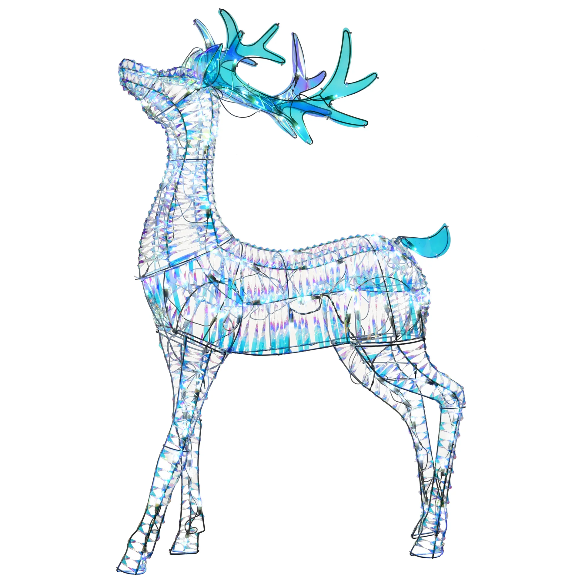 48 in. Pre Lit Iridescent Reindeer Decoration with Cool White LED Lights, Plug-In