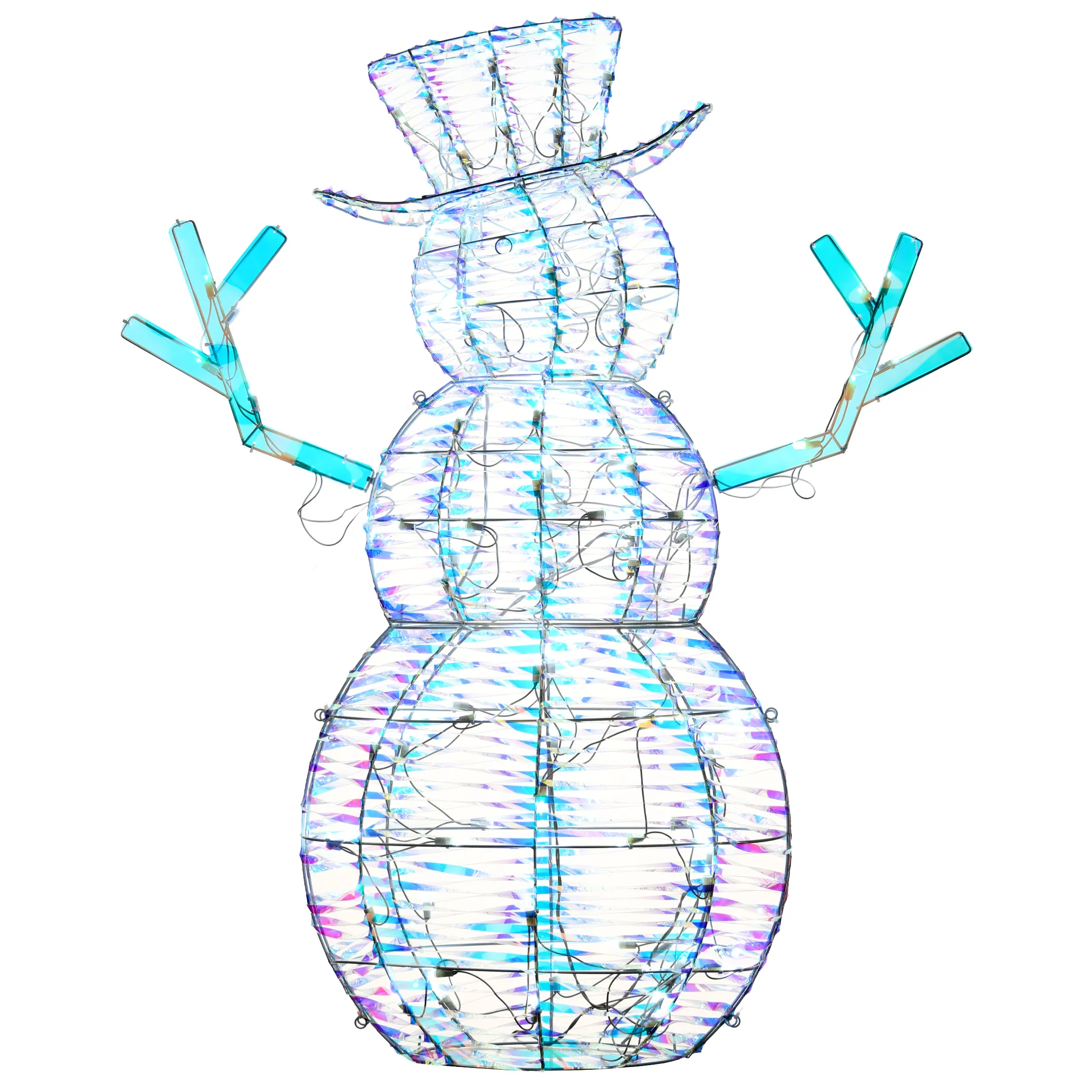 48 in. Pre Lit Iridescent Snowman Decoration with Cool White LED Lights, Plug-In