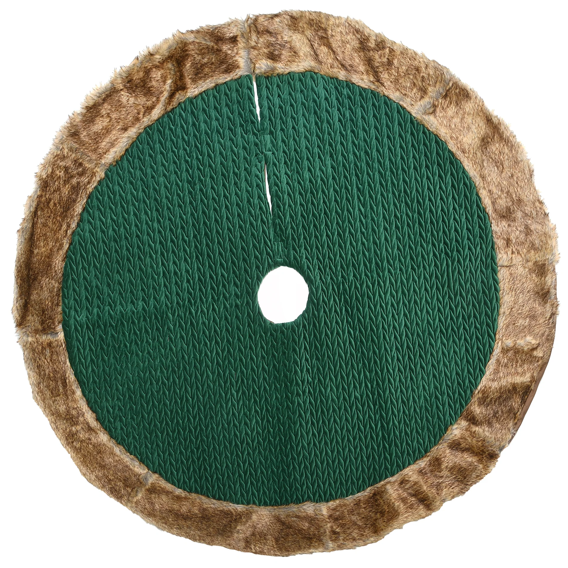 48 in. Rural Homestead Collection Quilted Tree Skirt with velvety green center and faux fur border
