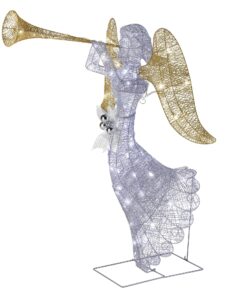 48 in. Silver Angel Decor with White LED Lights, Plug-In