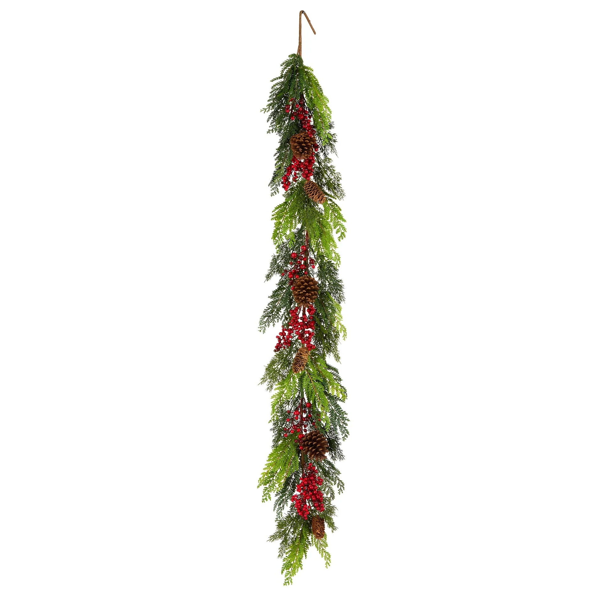 5 ft. Christmas Joy Garland with lush green branches and vibrant red berries