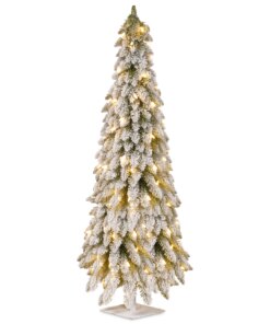 5 ft. Pre-Lit Snowy Downswept Forest Slim Tree with Clear Lights, Plug-In