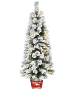 5 ft. Pre-Lit Snowy Pogue Pine Slim Tree with LED Lights, Plug-In