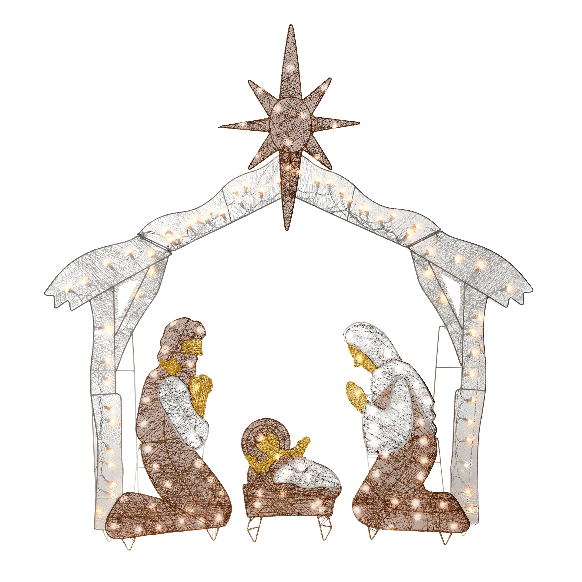 55 in. Crystal Splendor Prelit Nativity Set, Plug-In featuring Mary, Joseph, and baby Jesus