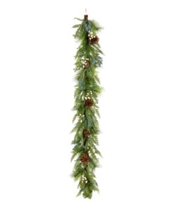 6 ft. Inspired by Nature Garland featuring white berries, pinecones, and cypress tips